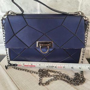 Emilio Pepe Italy Crossbody Bag Geometric Dk Cobalt Blue Shiny Purse Handbag